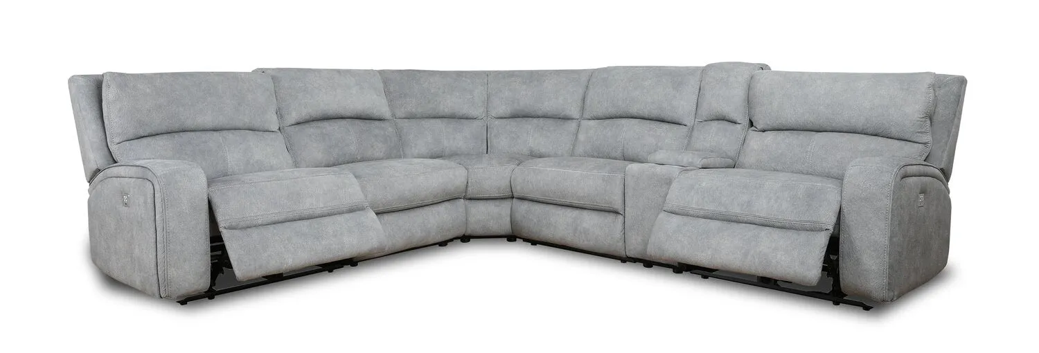 Burton Power Reclining Sectional Sofa with Power Headrest - Pebble Grey