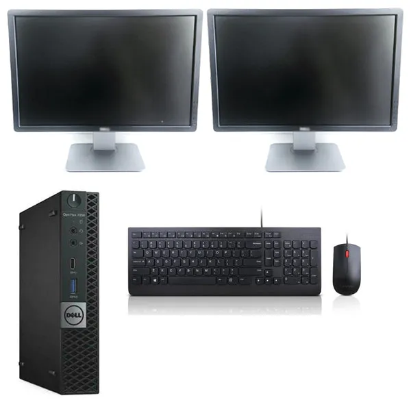 Dell Mini PC Dual Screen Combo Dell OptiPlex 7050 Tiny PC Ex lease i5 2.7GHz 8GB RAM 256GB SSD Windows 10 Pro WIFI 2X 22 Inch Ex lease Monitor Wired keyboard Mouse