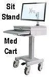 DMED1-C Sit to Stand Mobile Medical Computer Cart lockable Laptop Drawer, Monitor Stand & Keyboard Shelf