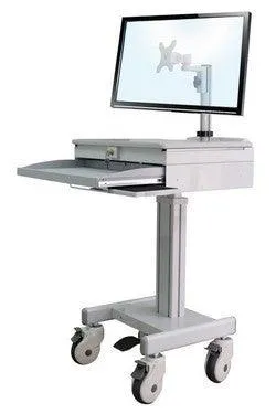 DMED1-C Sit to Stand Mobile Medical Computer Cart lockable Laptop Drawer, Monitor Stand & Keyboard Shelf