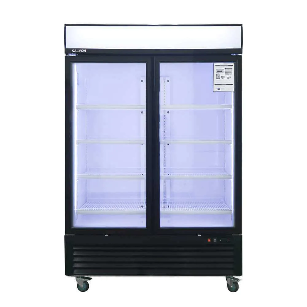 Double Glass Door Black Painted Steel Reach-In Refrigerator 43 cu.ft.