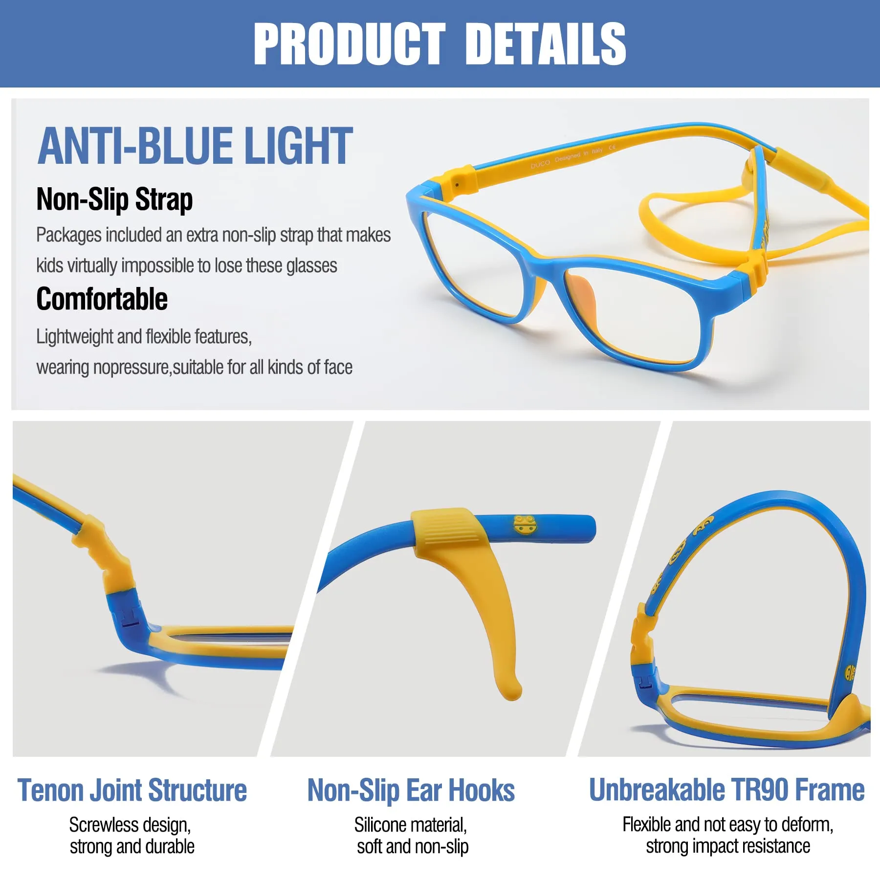 DUCO Blue Light Glasses for Kids Anti-Glare Gaming Computer Glasses Eyeglasses K025