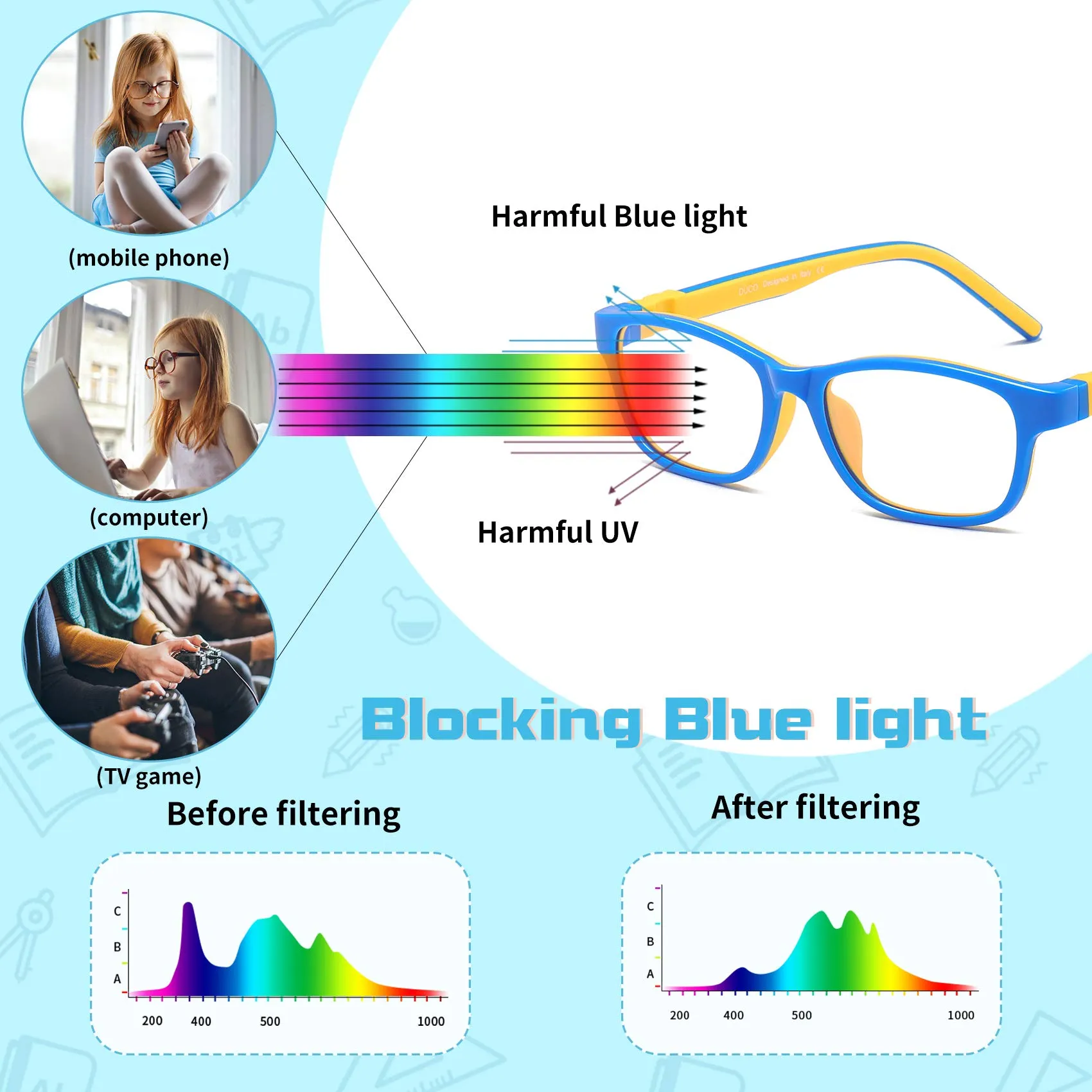 DUCO Blue Light Glasses for Kids Anti-Glare Gaming Computer Glasses Eyeglasses K025