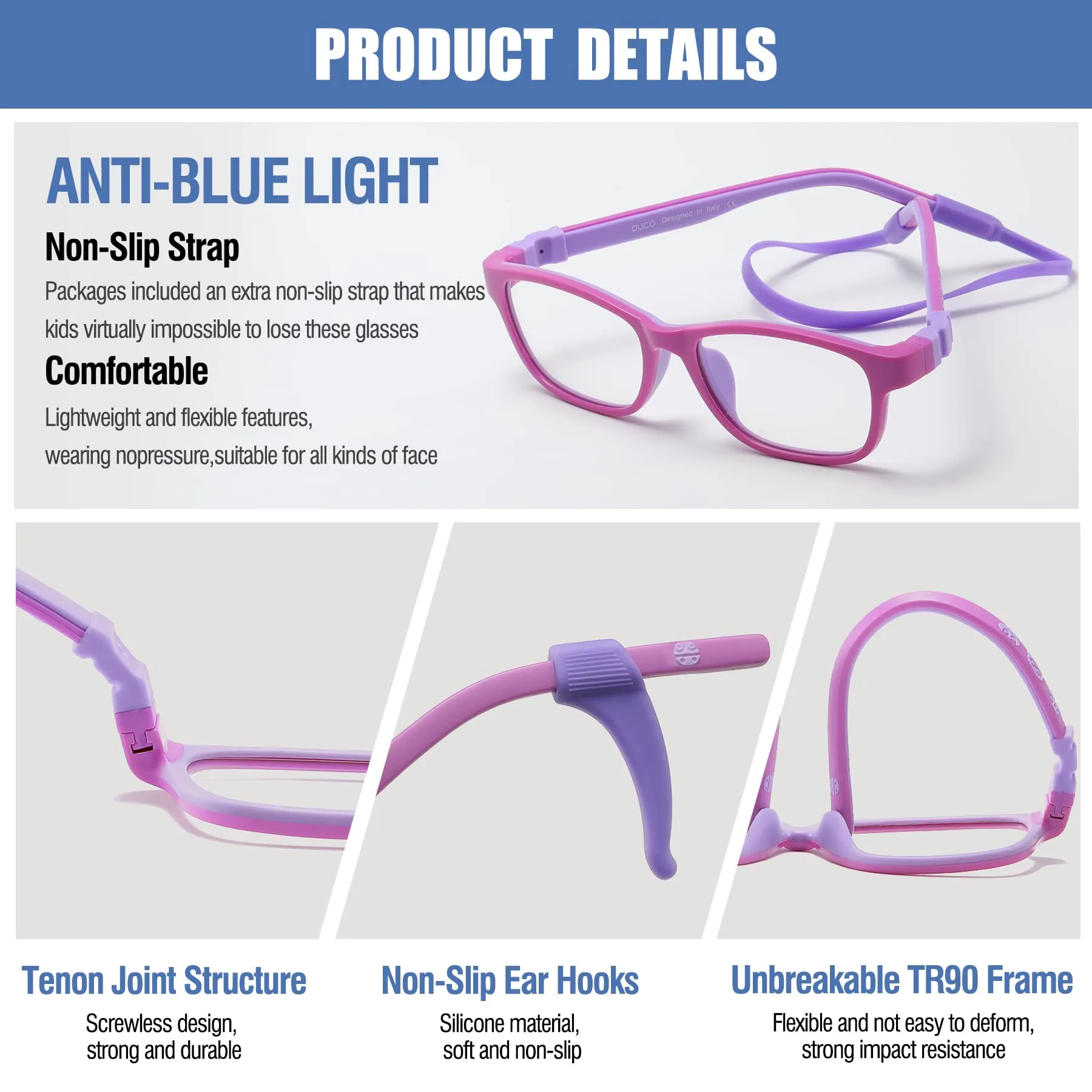 DUCO Blue Light Glasses for Kids Anti-Glare Gaming Computer Glasses Eyeglasses K025