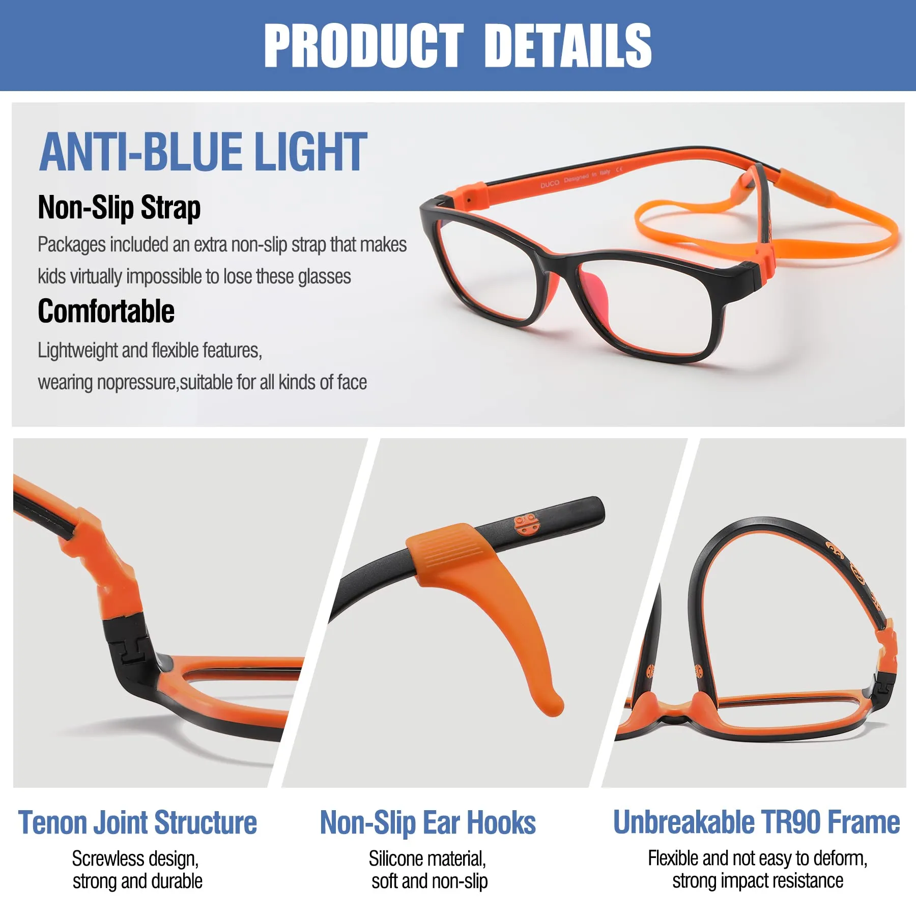 DUCO Blue Light Glasses for Kids Anti-Glare Gaming Computer Glasses Eyeglasses K025