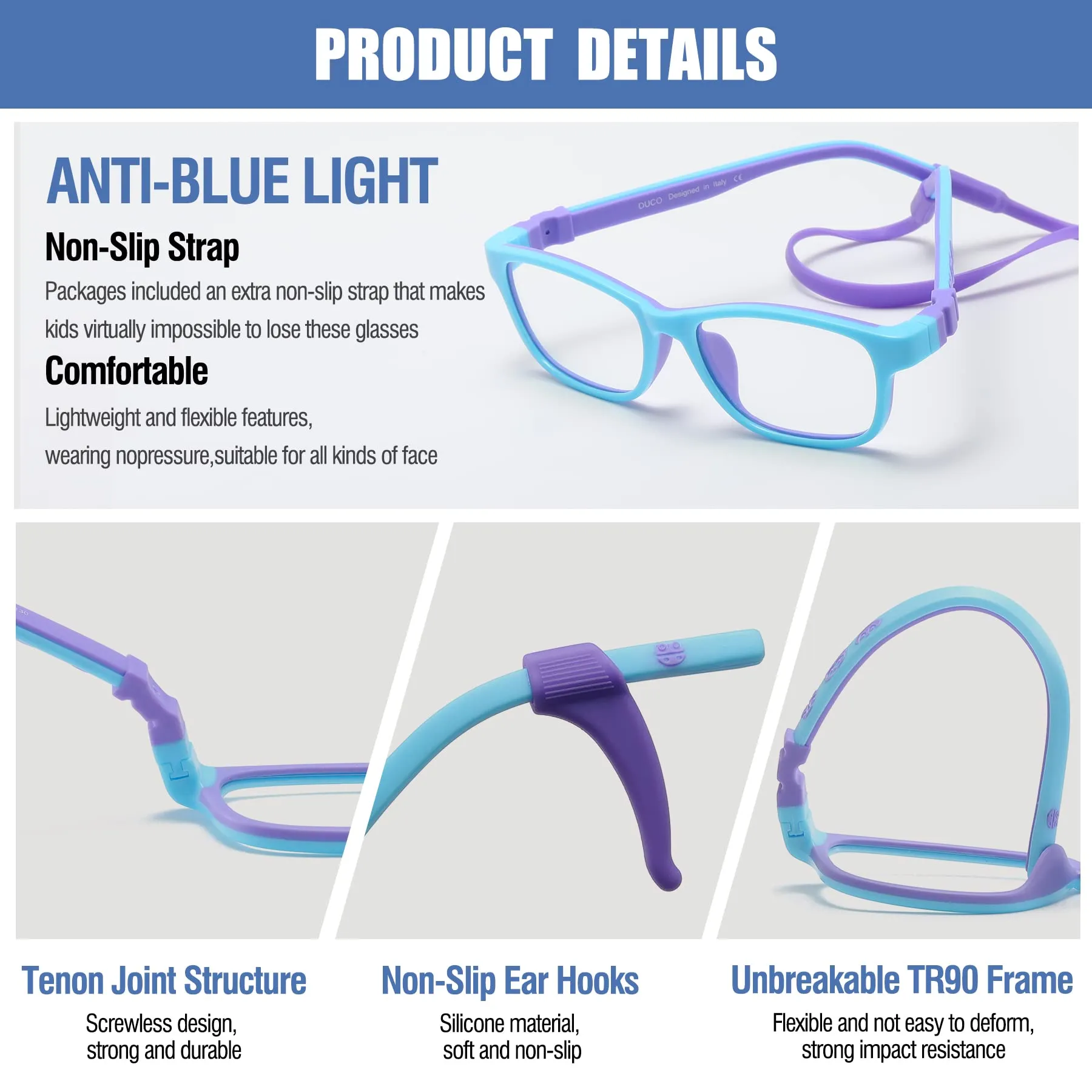 DUCO Blue Light Glasses for Kids Anti-Glare Gaming Computer Glasses Eyeglasses K025