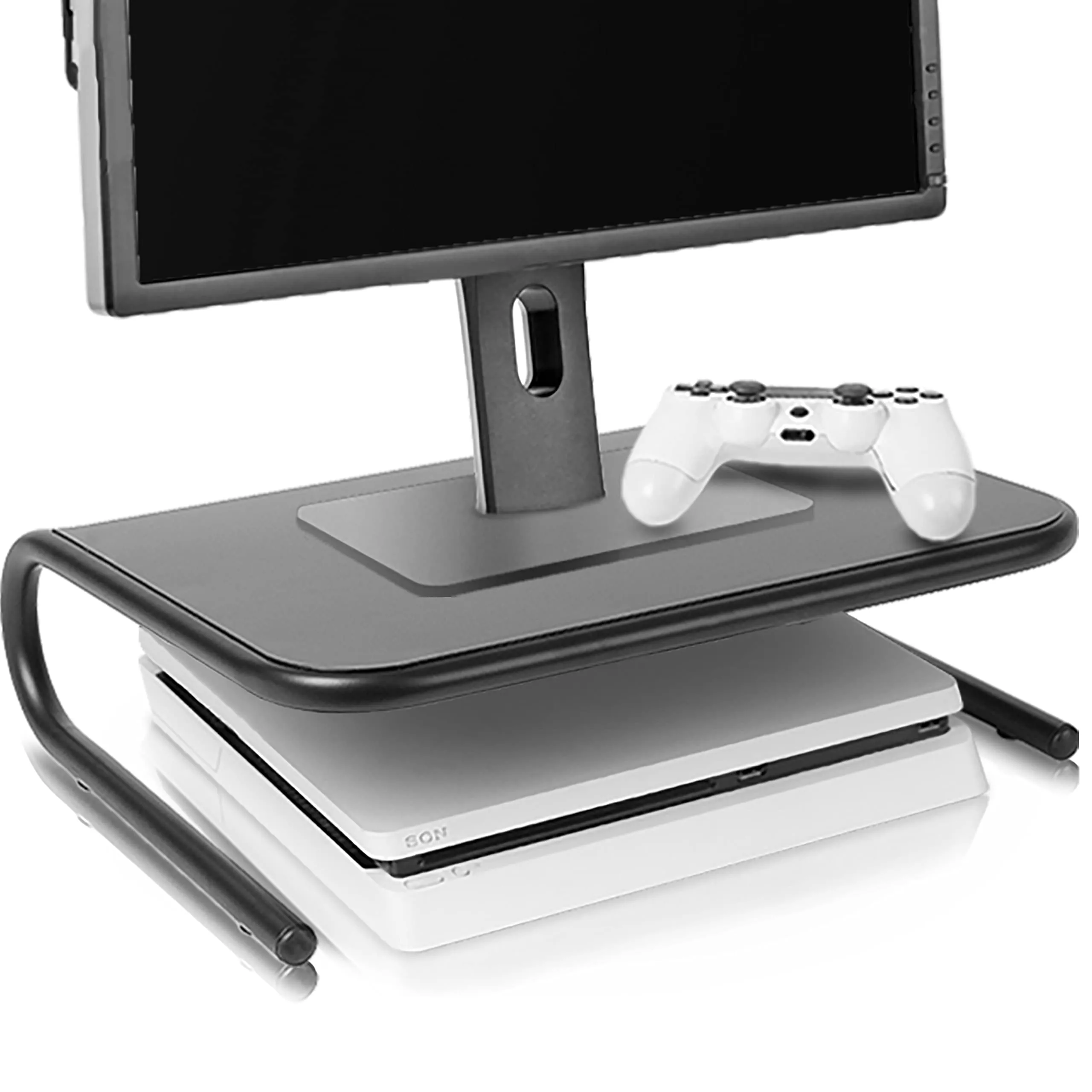 Duronic Monitor Stand Riser DM071 | Laptop and Screen Platform for Desktop | Metal Support for a TV Screen or PC Computer Monitor | Ergonomic Office Desk Shelf | 10kg Capacity | Black | 37cm x 24cm