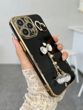 Electroplating Anti-fall Phone Case Set With Metallic Rhinestone Heart Decoration, Bowknot Wishing Bottle Compatible With Apple, Samsung, Xiaomi, Oppo, Vivo Phones