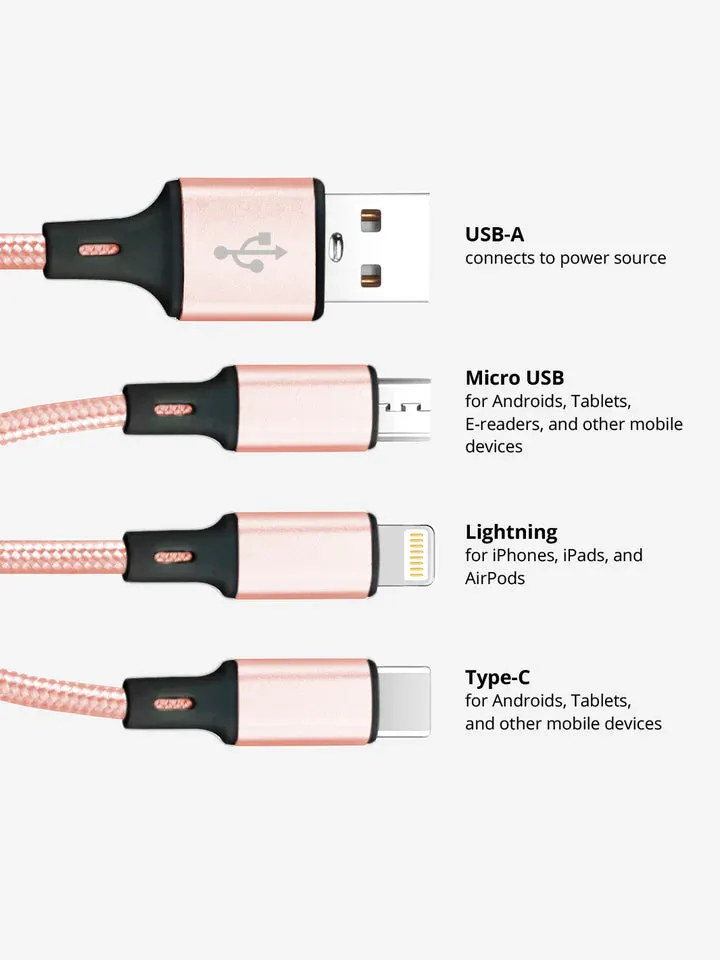 Ellie Rose 3-in-1 Charging Cable - Rose Gold