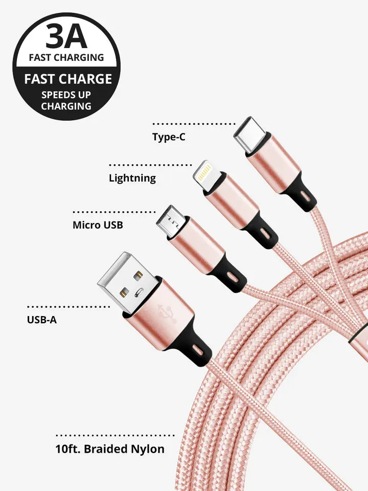 Ellie Rose 3-in-1 Charging Cable - Rose Gold