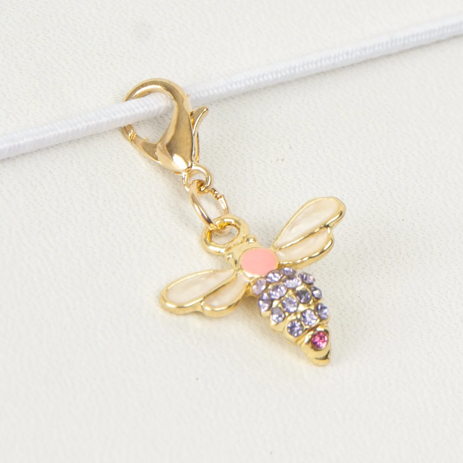 Enamel Bee Charm with Purple and Pink Rhinestone Body