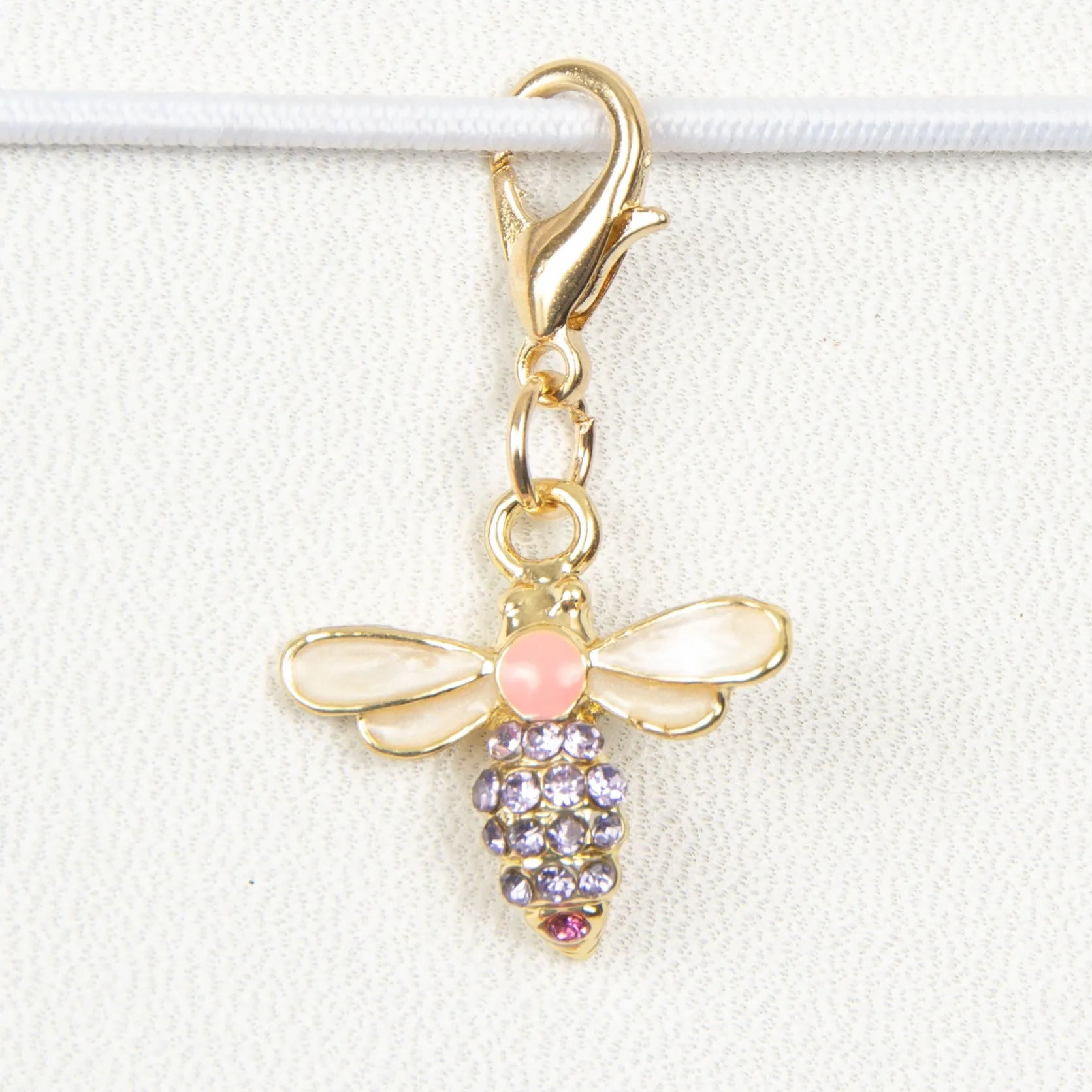 Enamel Bee Charm with Purple and Pink Rhinestone Body