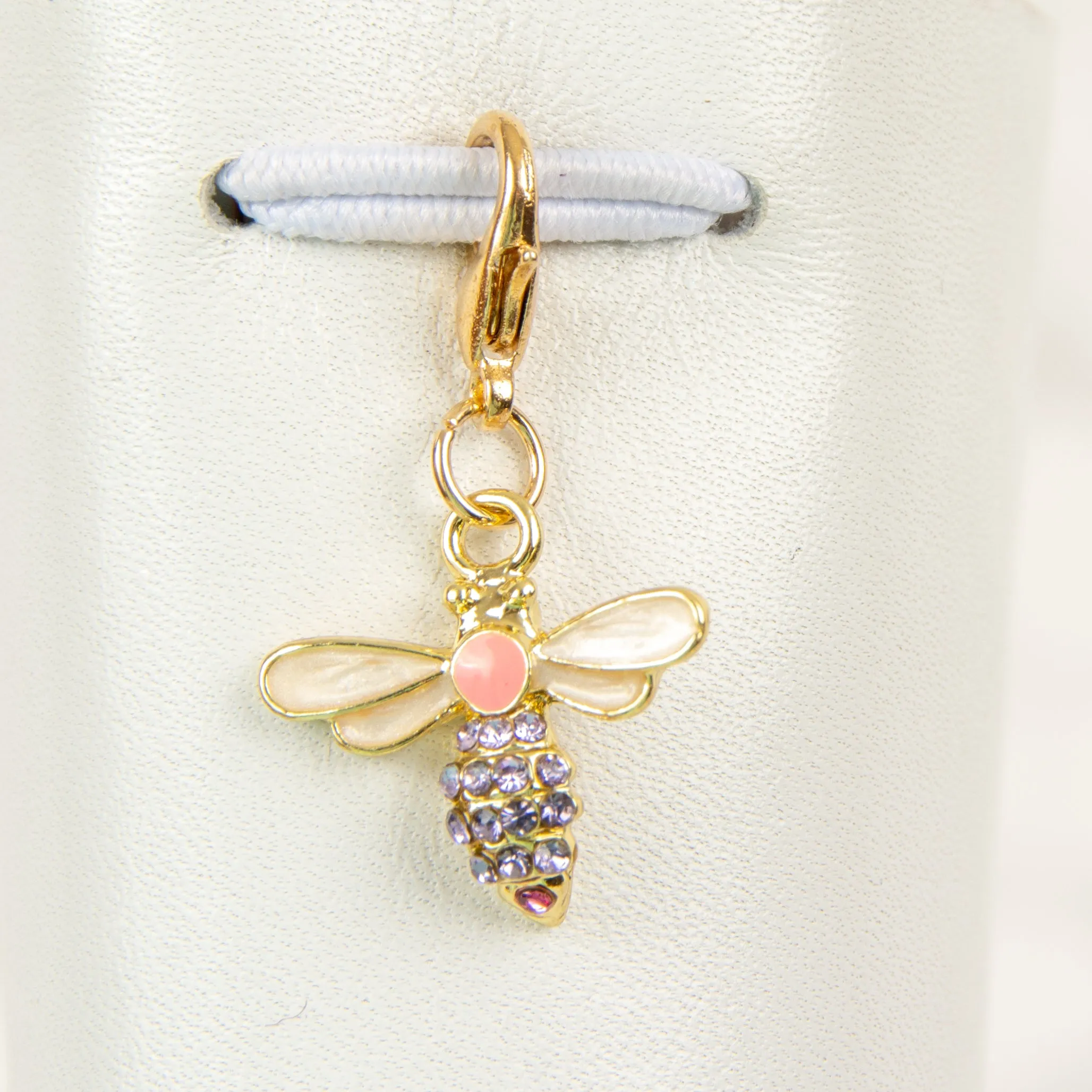 Enamel Bee Charm with Purple and Pink Rhinestone Body