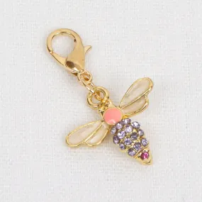 Enamel Bee Charm with Purple and Pink Rhinestone Body