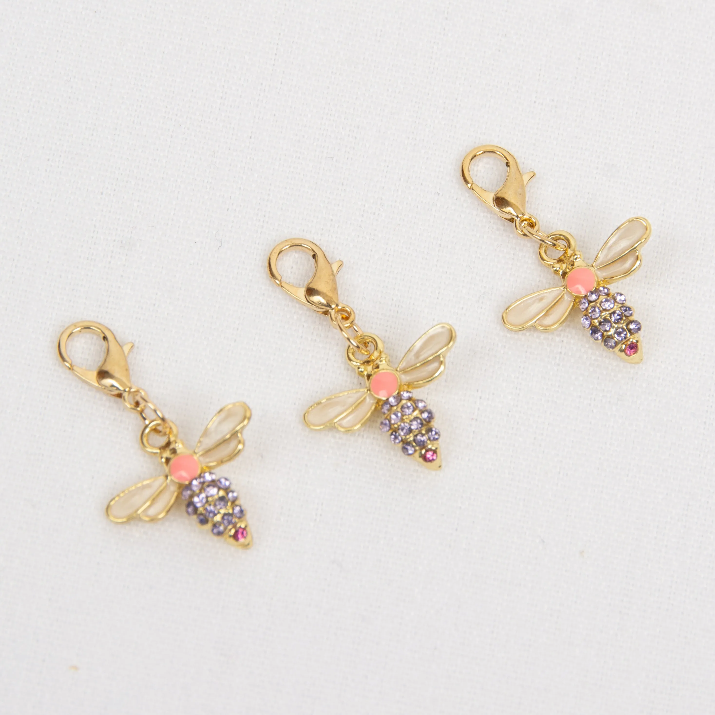 Enamel Bee Charm with Purple and Pink Rhinestone Body