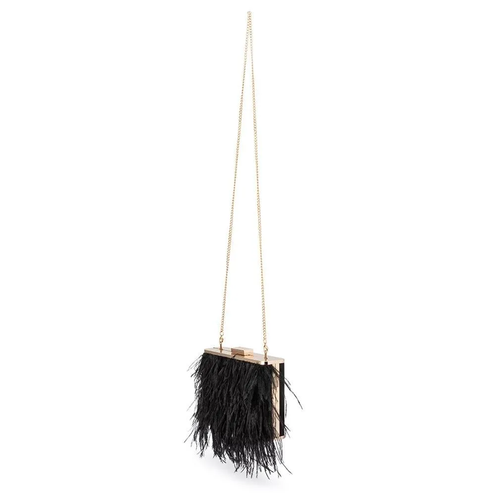 ESTELLE Black Feather Clutch