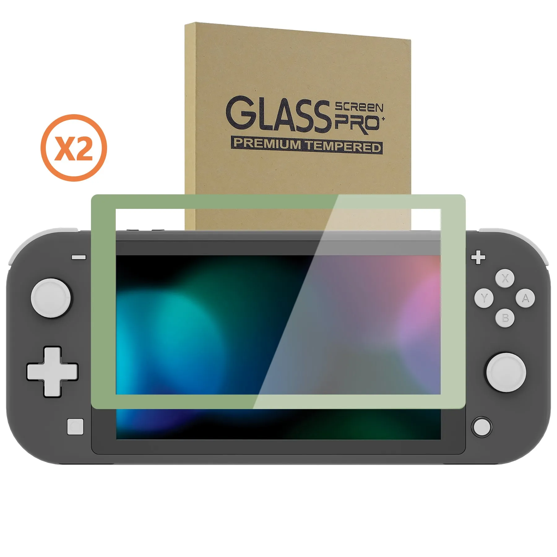 eXtremeRate 2 Pack Matcha Green Border Transparent HD Saver Protector Film, Tempered Glass Screen Protector for Nintendo Switch Lite [Anti-Scratch, Anti-Fingerprint, Shatterproof, Bubble-Free] - HL736