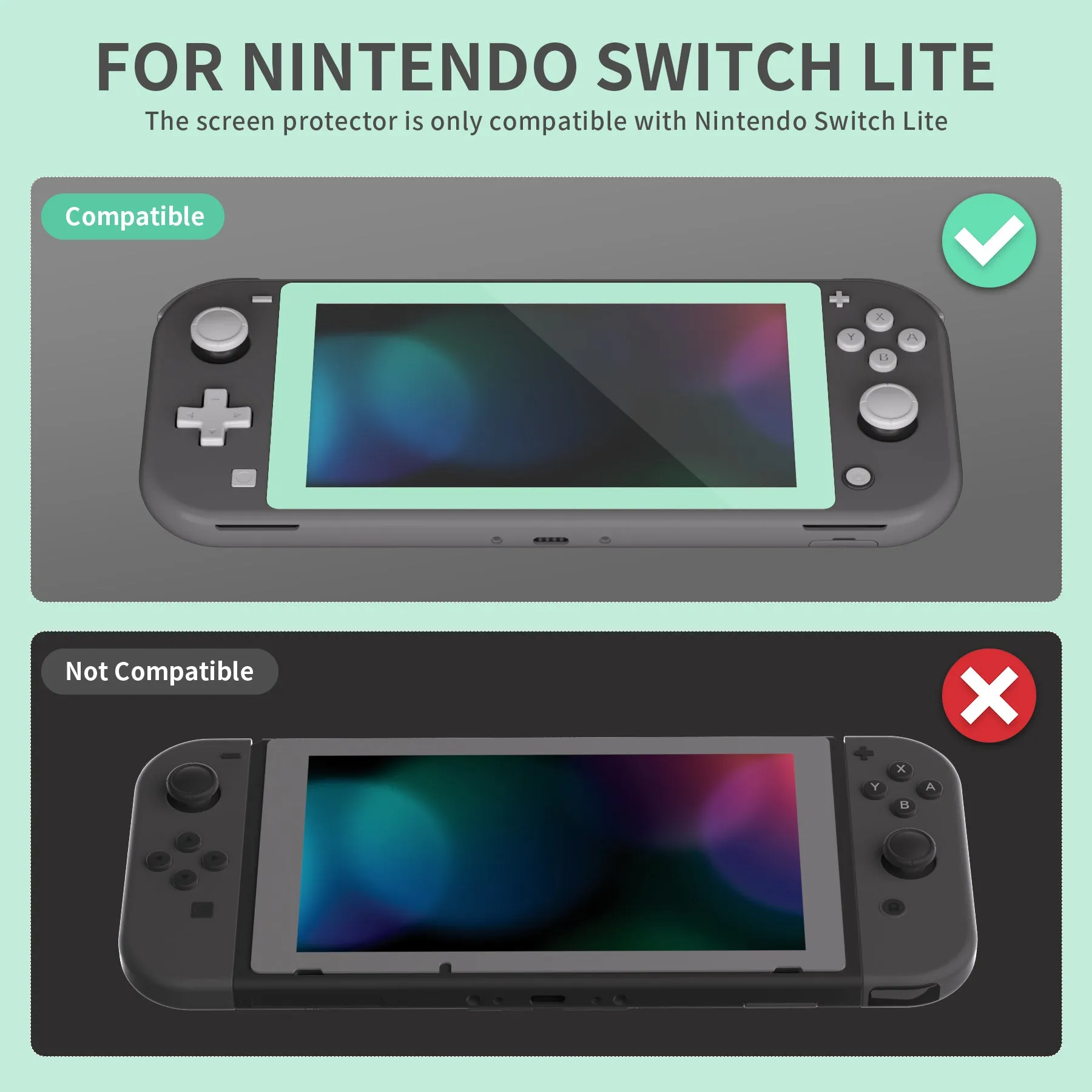 eXtremeRate 2 Pack Misty Green Border Transparent HD Saver Protector Film, Tempered Glass Screen Protector for Nintendo Switch Lite [Anti-Scratch, Anti-Fingerprint, Shatterproof, Bubble-Free] - HL732