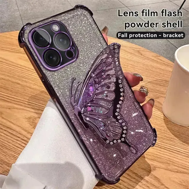 Glitter Butterfly Bracket Case (For iPhones)