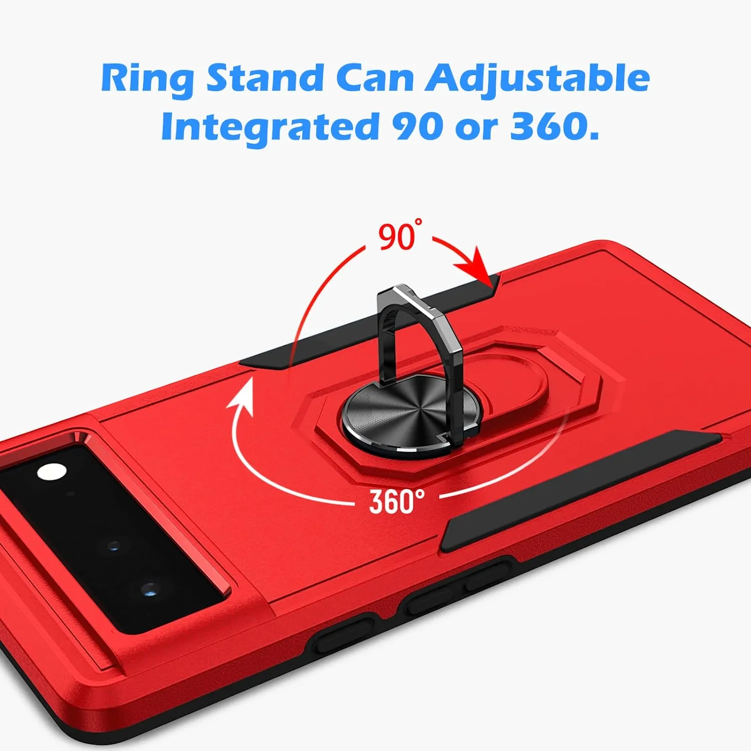 Google Pixel 6 6.4", [Not Fit Pixel 6 Pro 6.7"], Finger Ring, Car Mount, Heavy Full Protective. Hero Style, Phone Case 1 Pack Red