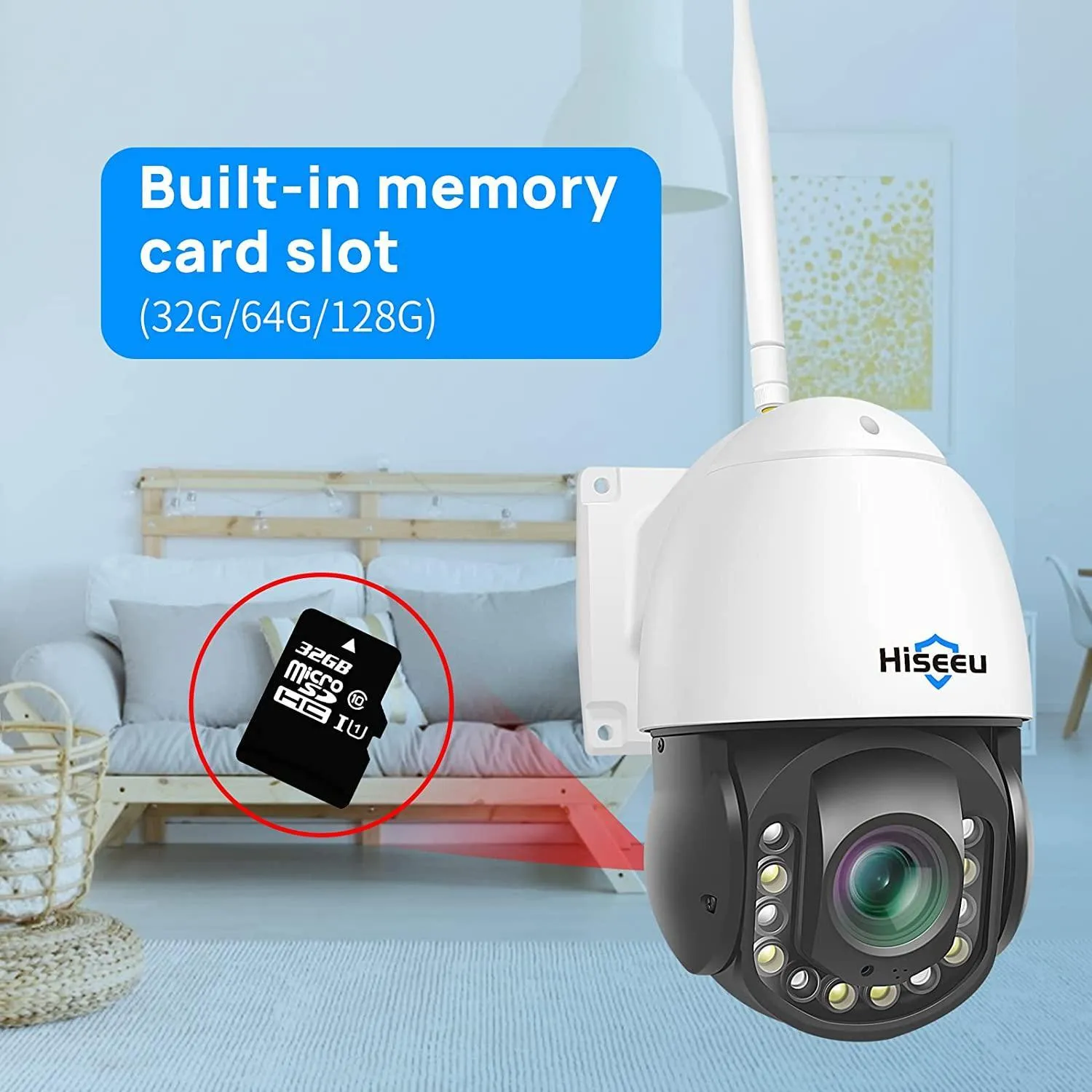 Hiseeu Wireless Security Camera 30X Optical Zoom 3MP PTZ Camera 250ft HD Night Vision with Floodlight, Two Way Audio Humanoid Detection WiFi Camera, Work with Wireless System