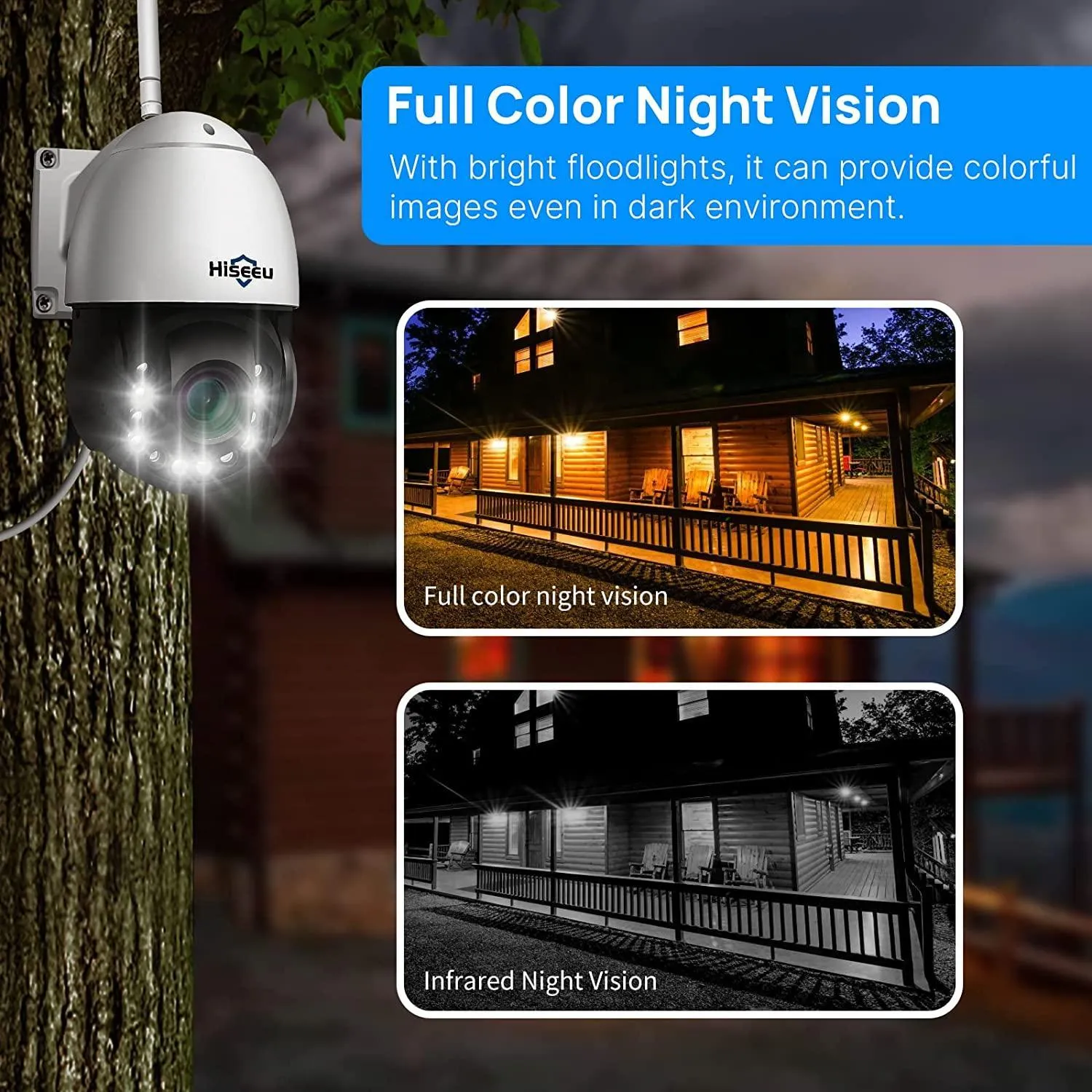 Hiseeu Wireless Security Camera 30X Optical Zoom 3MP PTZ Camera 250ft HD Night Vision with Floodlight, Two Way Audio Humanoid Detection WiFi Camera, Work with Wireless System