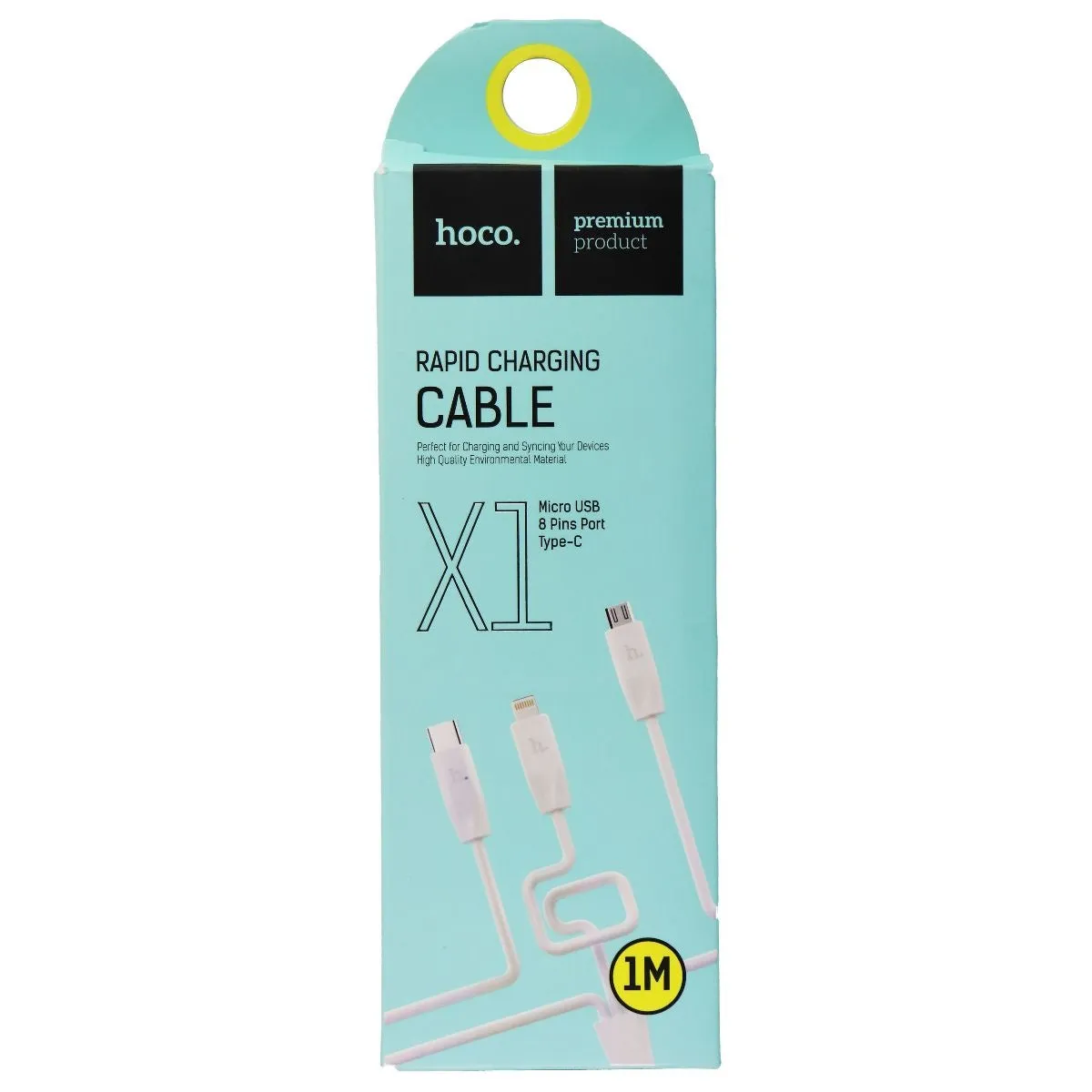 Hoco (1M/3.3-Ft) Rapid 3-in-1 Cable with Micro / USB-C / Lightning 8-Pin - White