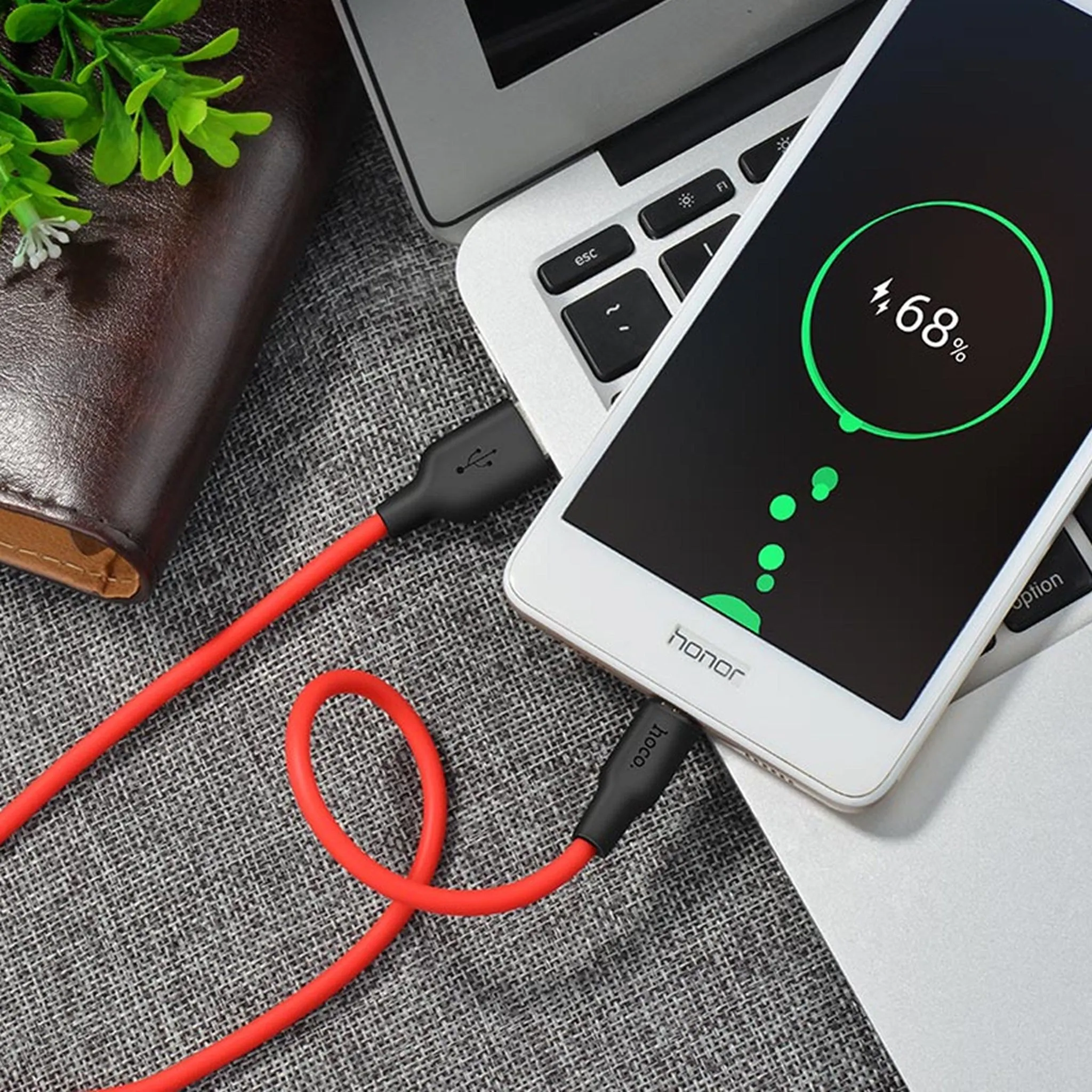 HOCO X21 Silicone micro charging cable - black＆red