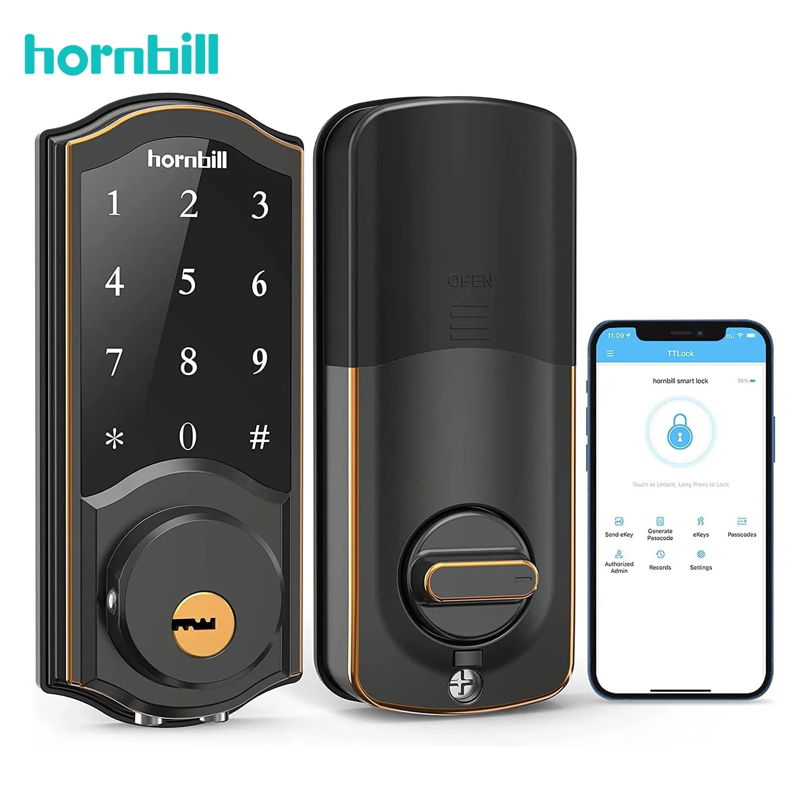 Hornbill Electronic Front Smart Home Door Lock - Keyless Wifi Keypad Unlock