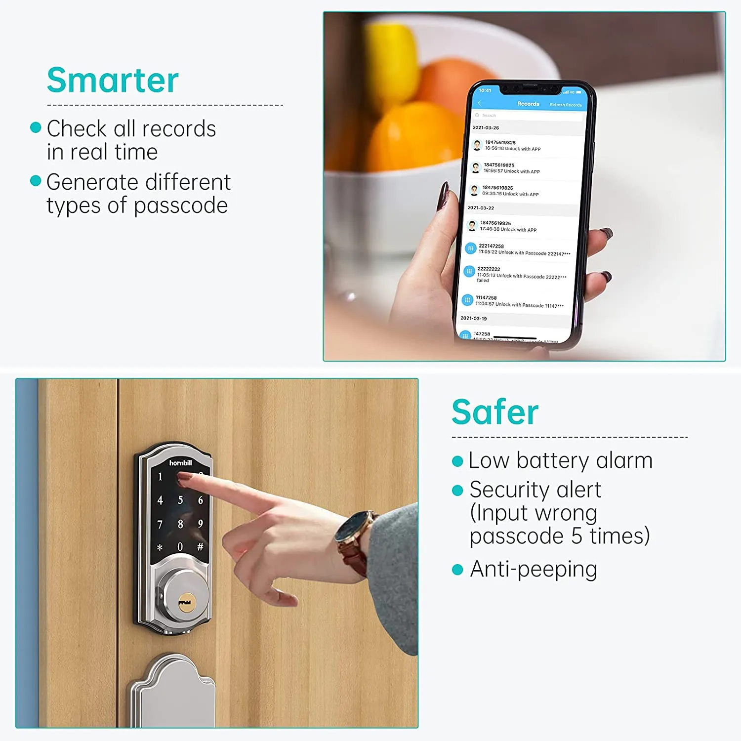 Hornbill Electronic Front Smart Home Door Lock - Keyless Wifi Keypad Unlock