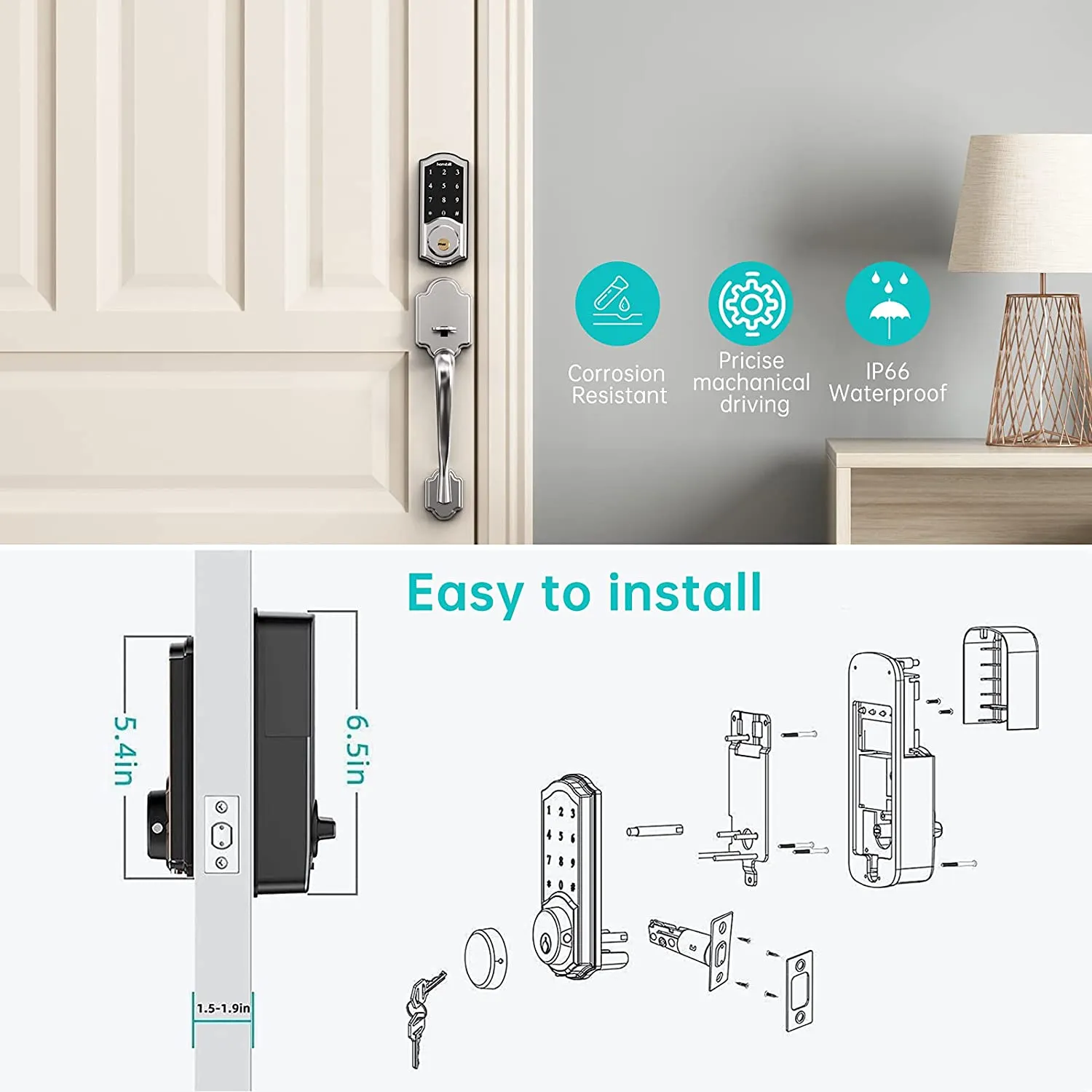 Hornbill Electronic Front Smart Home Door Lock - Keyless Wifi Keypad Unlock