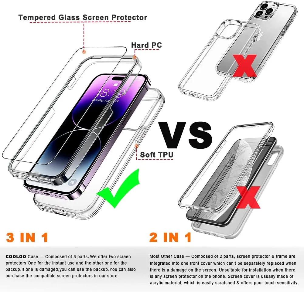 iPhone 14 Pro Case 6.1 Inch, 2 x Tempered Glass Screen Protector Protective Cover