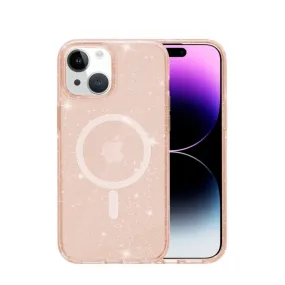 iPhone 15 Plus MagSafe Hybrid Hard Case with TPU Bumper Glitter Design - Rose Gold / Transparent