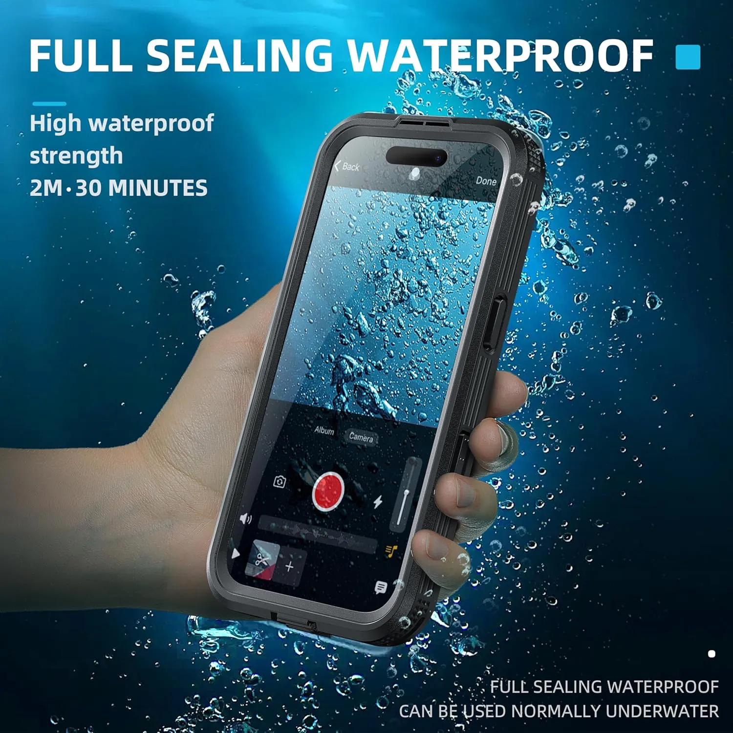 iPhone 16 Waterproof Case Full Body Underwater Protective Phone Case Cover