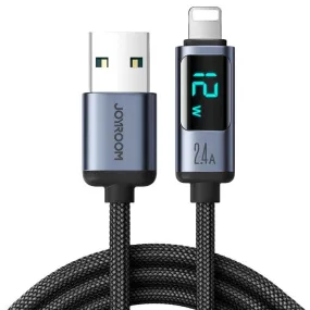 JOYROOM S-AL012A16 2.4A Fast Charging USB to 8 Pin Cable with LED Digital Display and Braided Nylon Design