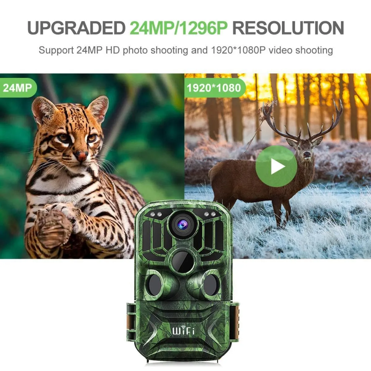 K&F Concept K&F KF-401F WiFi Trail Camera 5 Million Sensor 24MP 1296P HD Outdoor Wildlife Monitoring Waterproof Night Infrared Vision Hunting Camera