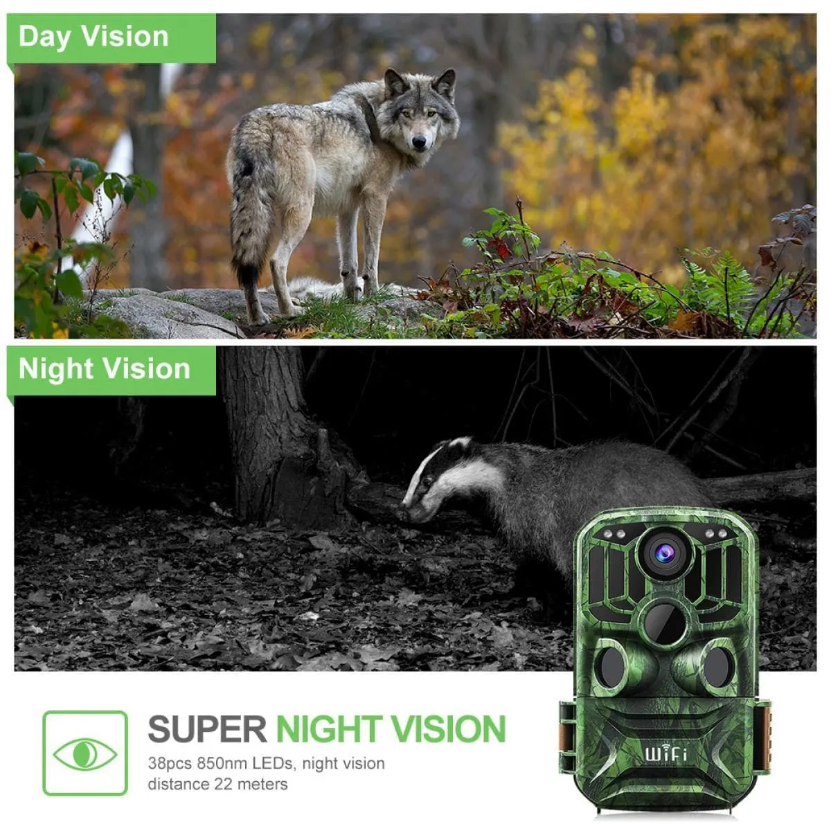 K&F Concept K&F KF-401F WiFi Trail Camera 5 Million Sensor 24MP 1296P HD Outdoor Wildlife Monitoring Waterproof Night Infrared Vision Hunting Camera