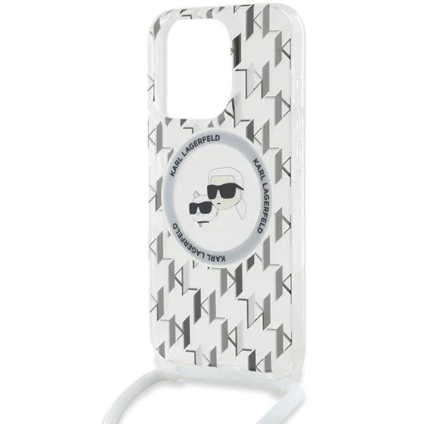 Karl Lagerfeld Crossbody IML Monogram Karl & Choupette Head Case with MagSafe for iPhone 15 Pro 6.1" Clear - KLHMP15LHCKCKLCT