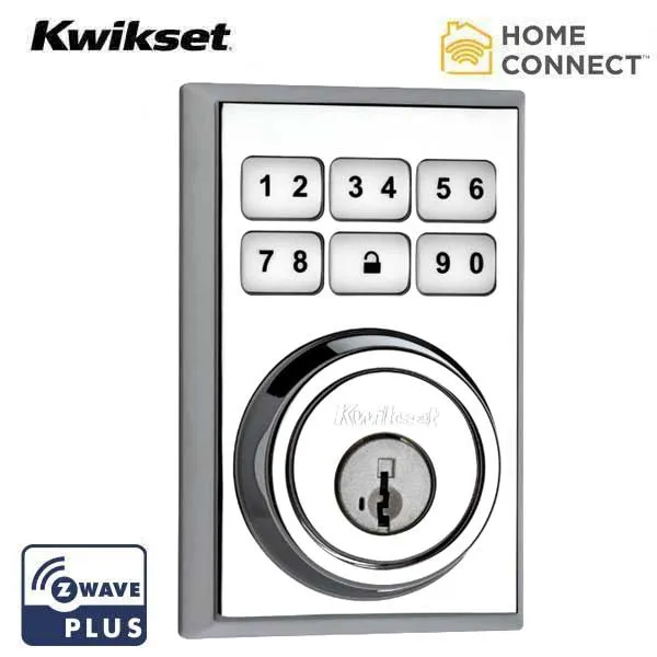 Kwikset - SmartCode 910CNT - Electronic Contemporary Deadbolt - 26 - Polished Chrome - Home Connect - Z-Wave - SmartKey Technology