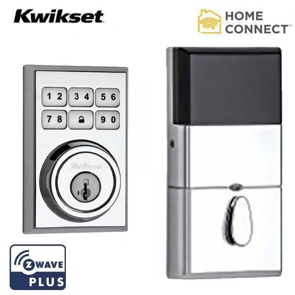 Kwikset - SmartCode 910CNT - Electronic Contemporary Deadbolt - 26 - Polished Chrome - Home Connect - Z-Wave - SmartKey Technology