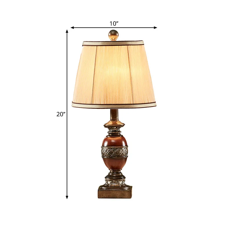 Laura - Vintage Fabric Brown Night Stand Lamp Conical Shade 1 Light Vintage Style Table Light for Guest Room