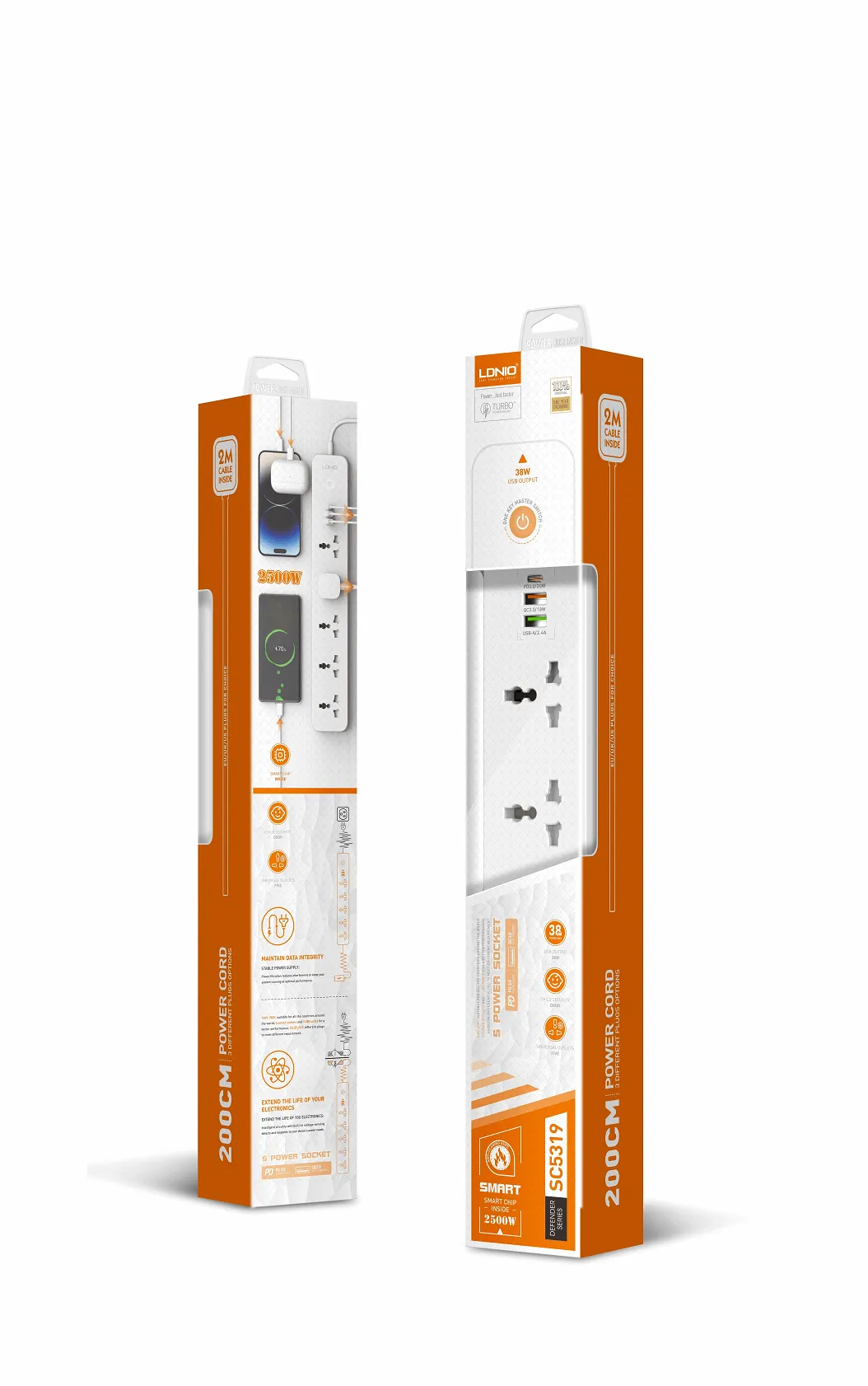 LDNIO SC5319 | 2500W PD & QC3.0 Power Socket  | With 38W Type-C & USB Ports