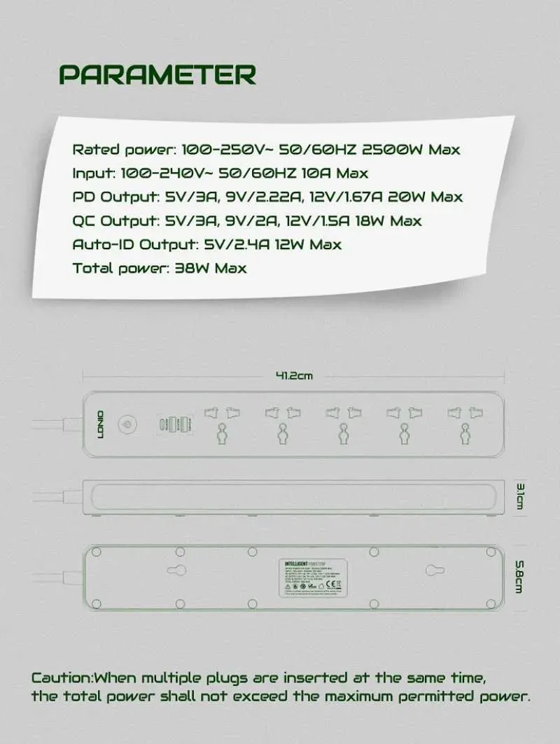 LDNIO SC5319 | 2500W PD & QC3.0 Power Socket  | With 38W Type-C & USB Ports