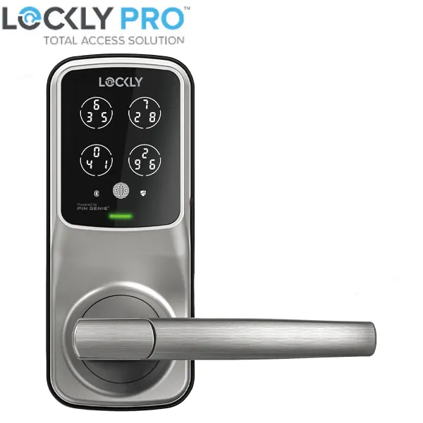 Lockly - 688FSN - Lux Compact Fingerprint Biometic Mortise Lever Set - Keypad - Bluetooth App Controlled - Satin Nickel