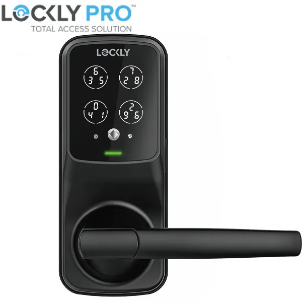 Lockly - PGD628FMB - Secure PLUS Fingerprint Biometric  Electronic Latch Lever Set - Keypad-Bluetooth App Controlled - Matte Black