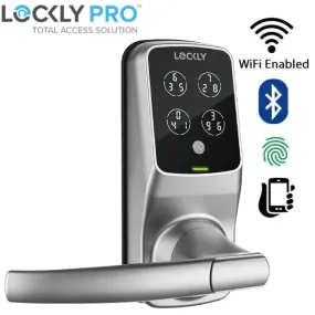 Lockly - PGD628FSN - Secure PLUS Fingerprint Biometric Electronic Latch Lever Set - Keypad-Bluetooth App Controlled - Satin Nickel