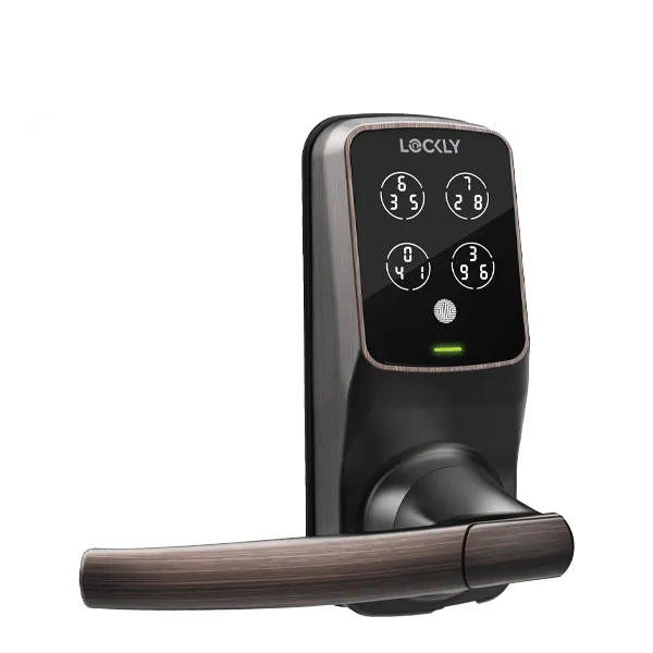 Lockly - PGD628FVB - Secure PLUS Fingerprint Biometric  Electronic Latch Lever Set - Keypad - Bluetooth App Controlled - Venetian Bronze