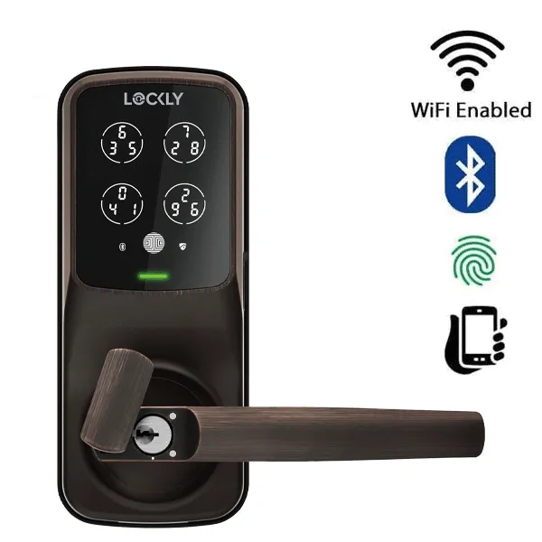 Lockly - PGD628FVB - Secure PLUS Fingerprint Biometric  Electronic Latch Lever Set - Keypad - Bluetooth App Controlled - Venetian Bronze