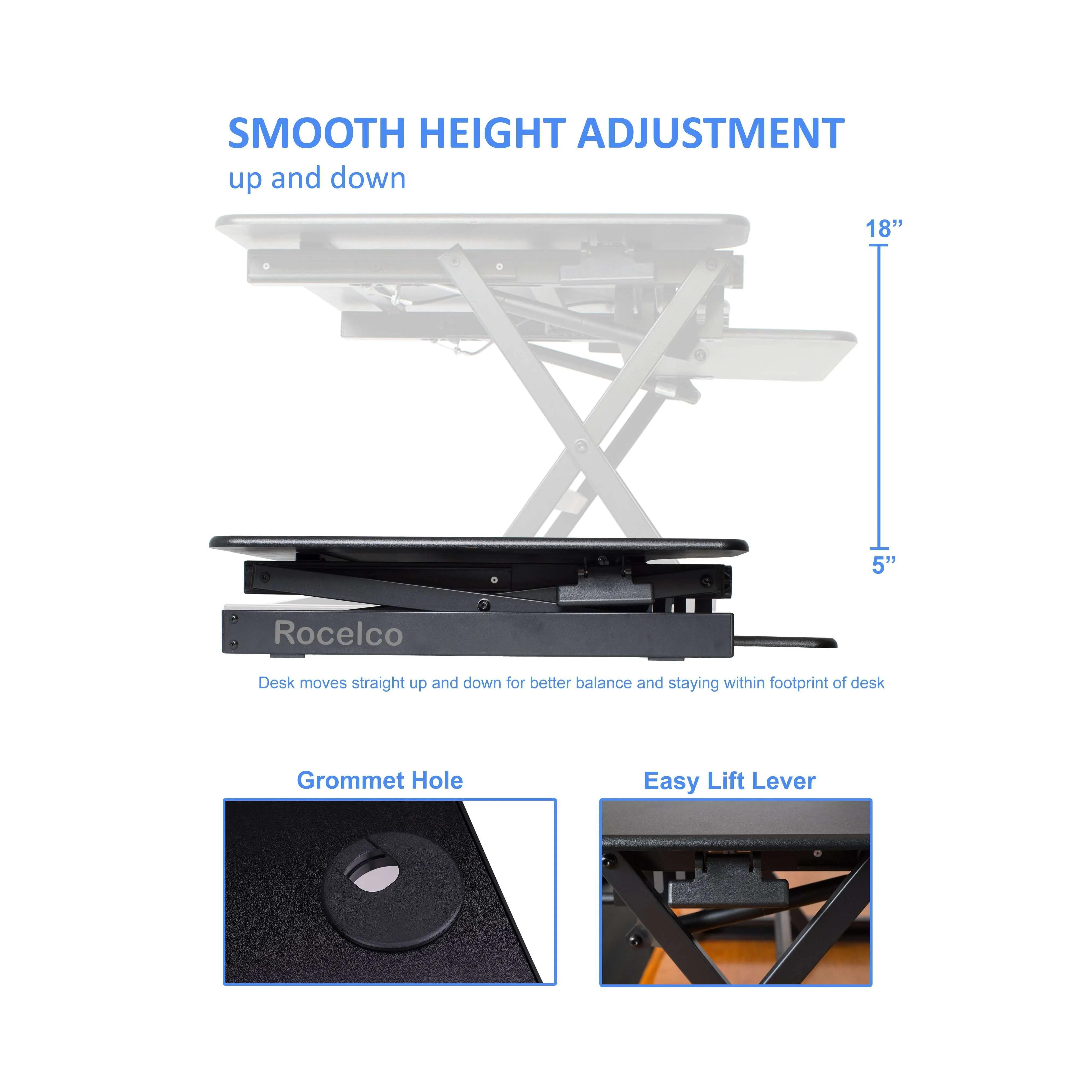 Lorell/Rocelco 32” Height-Adjustable Dual Monitor Standing Desk Converter | Retractable Keyboard Tray | R EADRB2, Black