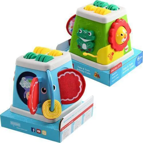 Mattel Fisher-Price Play & Learn Activity Toy, Take and Turn Activity Cube With peek-a-boo lion baby’s touch with fun sounds